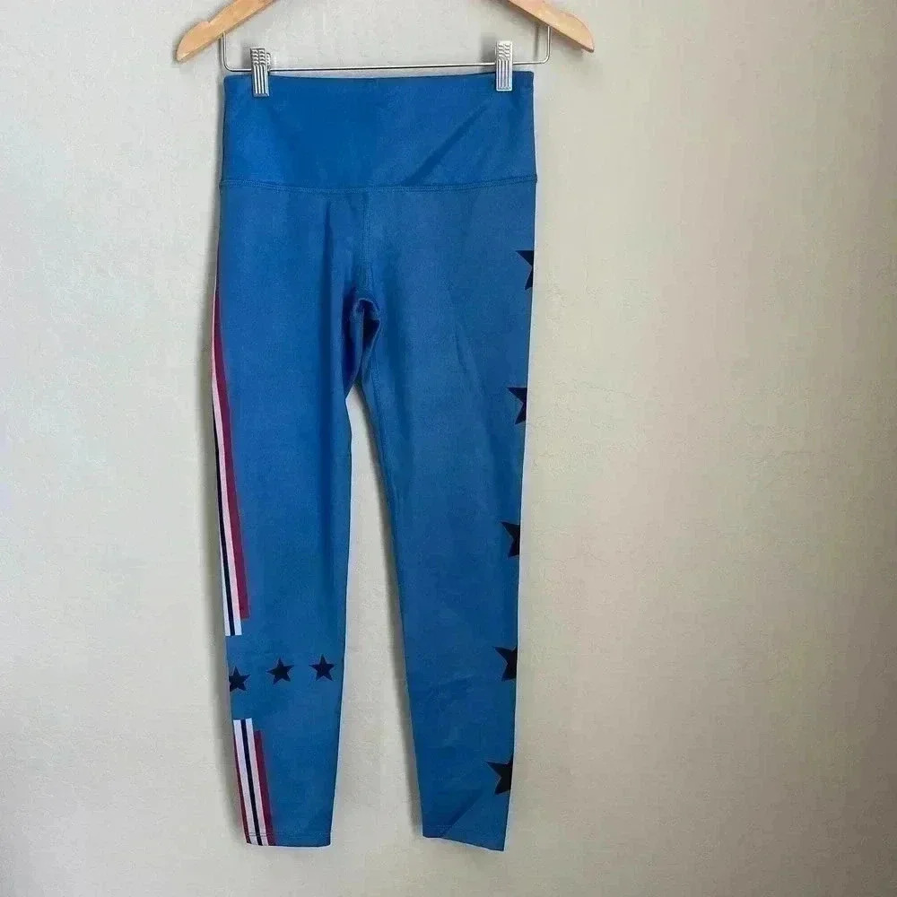 Noli Yoga Rebel II Blue Stars & Stripes‎ Activewear Leggings Size Medium